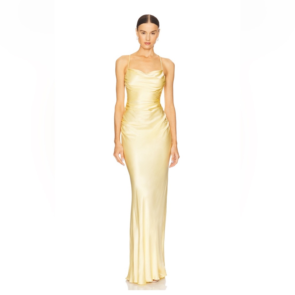 Shona Joy Butter Yellow Satin Dress
